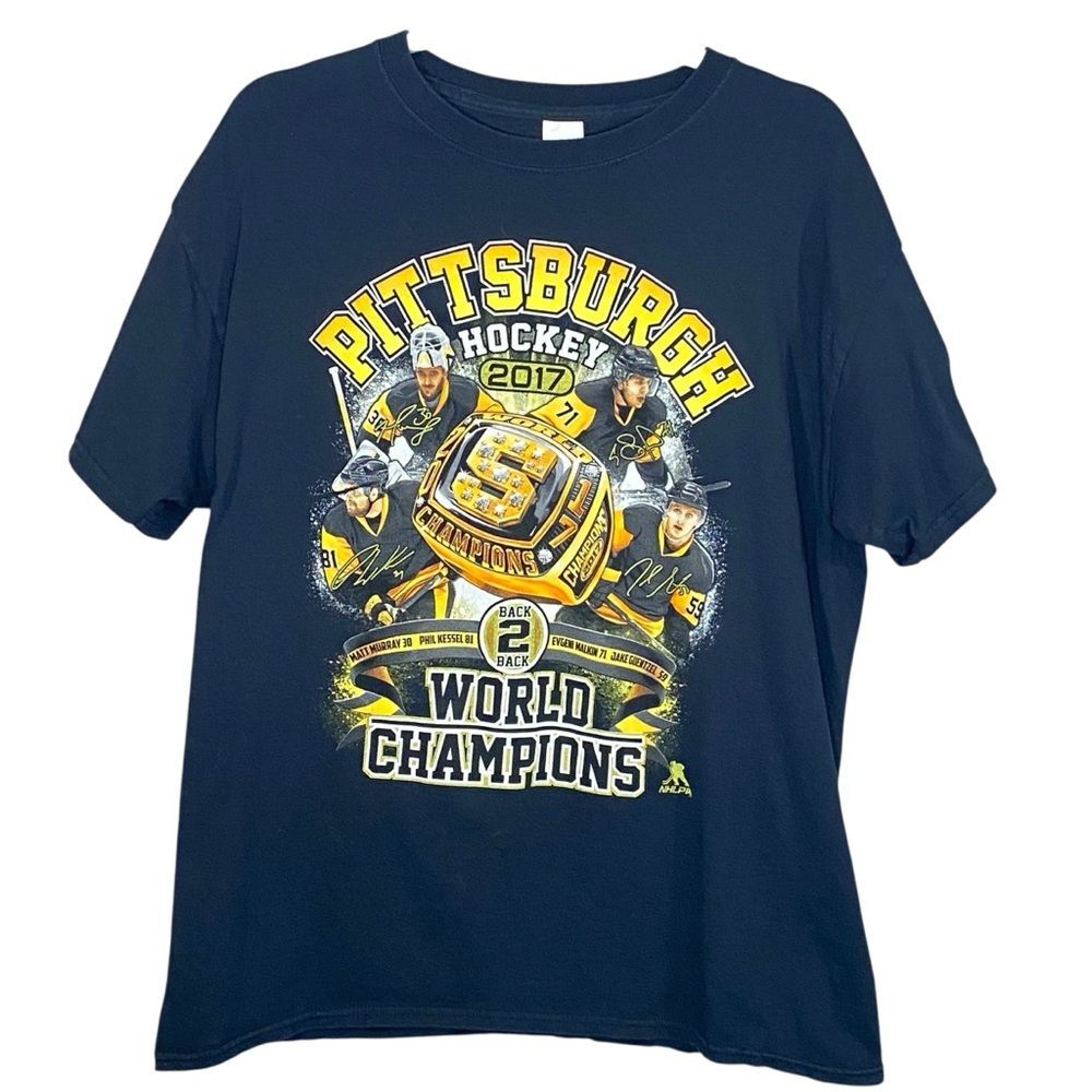 Pittsburgh Pengunis 2017 Stanley Cup Champion Tee Heavy Cotton Mens Size LG